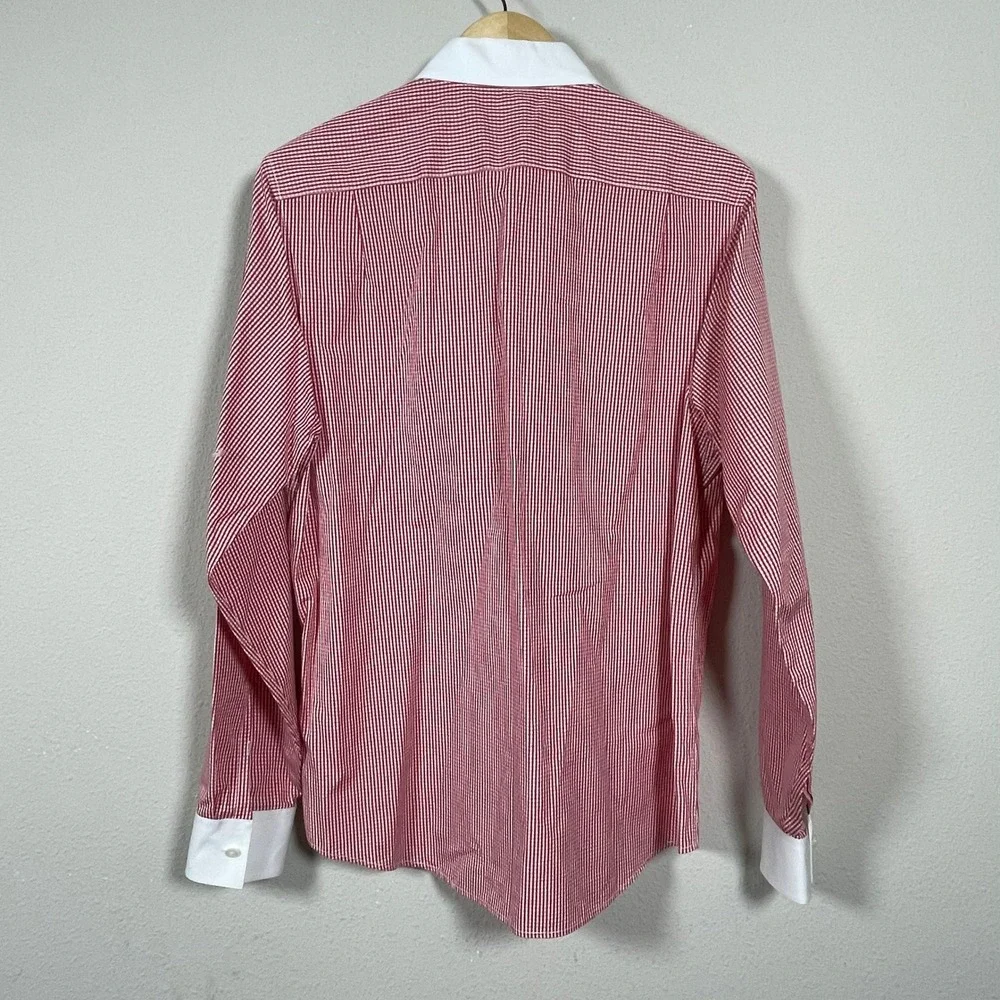 Club Monaco Dress Shirt Dapper Sartorial Men L Red White Gingham Contrast Collar
